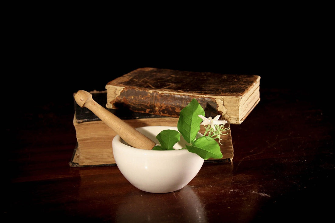 pestle and mortar with clean ingredients